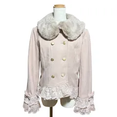 axes femme フリル＆レース ショートコート バックリボン ピンク Lサイズ ファー付き 甘ロリ系 アクシーズファム