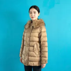 西川ダウン ナノユニバース ラクーンファー ダウンコート サイズ36 上品モカ ベージュ