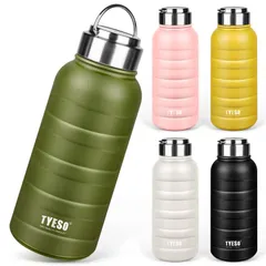 真空 断熱 スポーツボトル 直飲み マグボトル ステンレス 2重構造 広口 魔法瓶 ハンドル付 大人 子供 水筒 0.75 / 1リットル TYESO (750ml グリーン)