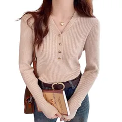 【新品】 [Ishihara liacceai] リプニット セーター レディース Vネック 長袖 薄手 インナーシャツ プルオーバー トップス カジュアル おしゃれ 通勤 着痩せ 秋 冬 0
