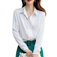 【新品】 [グリーンパキラ] レディース ブラウス 長袖 きれいめ トップス シャツ 春 秋 冬 シャツブラウス スーツ インナー 襟付き Vネック 大きいサイズ オフィス 事務服 通勤 おしゃれ シンプル 無地 白 白シャツ (XL, ホワイト) 1