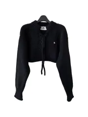 55-77) ブラック 紐 クロップドニット / 新品