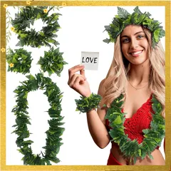 【迅速発送】Holibanna ハワイアン パーティー 4個入り 1個 セット グリーン ハワイアン パーティー ガーランド 人工 葉っぱ ヘッドバンド ネック ループ ブレスレット 用 トロピカル ビーチ ルアウ パーティー ファンシー ダンス 用品 0