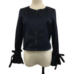 プロポーション ボディドレッシング PROPORTION BODY DRESSING ジャケット ノーカラー ジップアップ 無地 リボン 長袖 3 紺 ネイビー