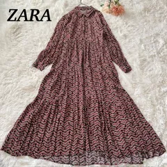 ZARA ザラ ロングワンピース マキシ丈 ギャザーワンピース 長袖 リバティ柄 レトロ 総柄 プリント柄