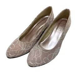 【新品未使用】クラブデサキ (23.5) パンプス コンフォートシューズ 刺繍 ウェッジソール アーモンドトゥ 希少デザイン