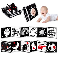 Black and White High Contrast Baby Toys 0-6 6-12 Months Soft Baby Book for Newborn Brain Development Tummy Time Toys Infant Senso 