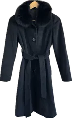 Z1638【美品】chereauxシェロー　ファー付きロングコート　アウター　ブラック　アンゴラ混フォックスファー　レディース　38サイズ