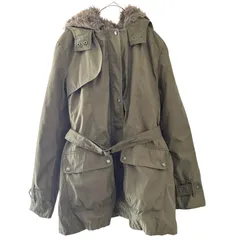 M【超美品 | モッズコート 】オリーブ色ファー付き フードモッズコート ファー取り外し可能 長袖 秋冬 T475