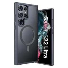 ANNGELAS Samsung Galaxy S22 Ultra Mag-safeケース、磁気付きスリム耐衝撃保護カバーフロストハードバックソフトシリコンTPUバンパーフォンケース  [マットブラック] [Galaxy S22 Ultra,6.8 inch]のサムネイル