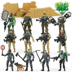 JOYIN 16ピース 陸軍 メンズ プレイセット リアルなアーミーレンジャー メンズアクションフィギュア12体と武器ギアアクセサリー ミリタリーソルジャー アクションフィギュア プレイセット 男の子向けギフト 