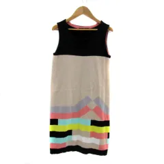 ティビ tibi ニットワンピース ミニ丈 ノースリーブ ラウンドネック 総柄 0 マルチカラー ベージュ /YS20のサムネイル