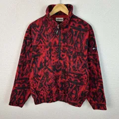 90s adidas ADVENTURE アディダスアドベンチャー フリースジャケット ハーフジップ 総柄 レッド Lサイズ メンズ 古着 アウトドア アメカジ ストリート テック系