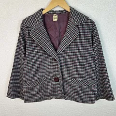 ウールジャケット テーラードジャケット 総柄 千鳥格子 マルチカラー レディース 古着 レトロ モード ブルゾン