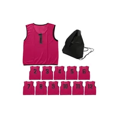 [ロジック] ビブス セット ゼッケン 収納バッグ付き 番号入り メッシュ サッカー バスケ フットサル 学校 行事 自治体 運動会 12枚セット 大人用 ピンク