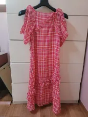 ベベ チェック ショルダー ロング ONE PIECE XXL