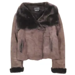 ビーシービージーマックスアズリア BCBGMAXAZRIA ムートン コート ジャケット ショート丈 ボア ファー レザー 羊革 アウター サイズS ブラウン 茶色 レディースのサムネイル