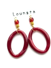 3456チェコビーズピアス 赤いピアス 大ぶりピアス 樹脂ピアス