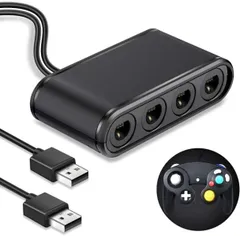 GCコントローラー接続タップ ゲームキューブコントローラー 変換アダプタ 4ポート搭載 最大8人同時プレイ対応 大乱闘スマッシュブラザーズ向け Switch/Switch有機ELモデル/Wii U/PC対応