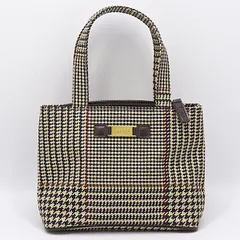良品 ラルフ ローレン ハウンドトゥース柄 ミニトートバッグ ナイロン 千鳥格子 ブラウンカラー ファッション ブランド 2000000 NSK MST