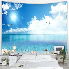 タペストリー 壁飾り 壁掛け装飾布 布ポスター 壁の装飾 多機能壁掛け 背景布 装飾布 部屋飾り 目隠し小物 寝室のカーテン おしゃれインテリア壁飾り 広がる海とかもめの絵柄 150ｘ130cm