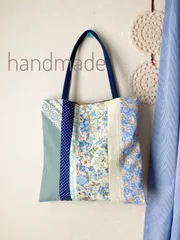 ハンドメイド　パッチワーク　トートバッグ　サブバッグ　ブルー花柄