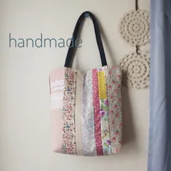 ハンドメイド　パッチワーク　トートバッグ　サブバッグ　ピンク花柄