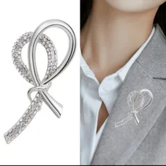 ブローチ　シルバー　リボン　コサージュ　ラインストーン　フォーマル　ストールピン