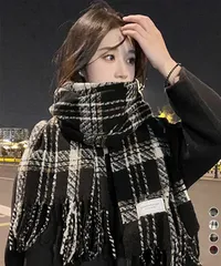 チェック柄ストール 大判フリンジマフラー