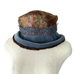 Ganteb's フランス製 異素材ミックス ハット 帽子 個性的 オリエンタル柄 ファー ボア ベロア レース