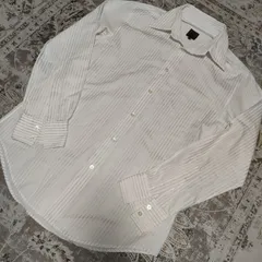 カルバンクライン　Calvin Klein　白色　ストライプシャツ　レギュラーカラー　L　メンズ　SHIRT　中古　古着