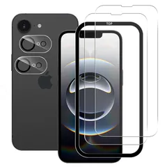 Wekrsu 対応 ガラスフィルム iPhone 16E 用の フィルム ガイド枠付き 【 2+2枚セット- 国産旭硝子素材 】 iPhone 16e 保護フィルム （2枚） +レンズフィルム （2枚）アイフォン16e 強化ガラス レンズ保護 【 ラウンドエッ