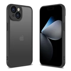 iPhone 15 ケース 耐衝撃 半透明 軽量 薄型 人気 PC 傷防止 滑り止め 指紋防止 米軍MIL規格 ワイヤレス充電対応 スマホカバー EUMADOVE (ブラック, iPhone 15)