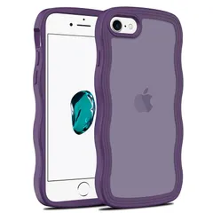 iPhone SE 第3世代 第2世代 ケース 耐衝撃 半透明 iPhone8 ケース 滑り止め PC iPhone7カバー TPUカバー 軽量 薄型 可愛い 人気 滑り止め ワイヤレス充電対応 スマホカバー EUMADOVE (パープルウェーブリム, iPh