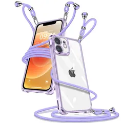 iPhone12 mini ケース クリア ショルダー iPhone12mini スマホケース アイフォン12mini カバー 肩掛け 斜めかけ 縄掛けケース 透明 薄型 軽量 TPU 携帯ケース 紐付き 斜めがけ 織りストラップ付き 長さ調整可能 取り外し可