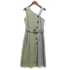 未使用品 セシルマクビー CECIL McBEE アシンメトリー ノースリーブ ワンピース 膝丈 ベルト付き グリーン 緑 M 