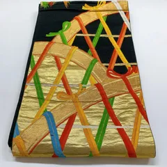 ［6044］袋帯 籠目文様 刺繍 金糸 六通 正絹 着物 フォーマル 黒