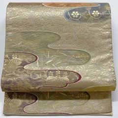 ［6046］袋帯 唐草蝶エ霞文様 金彩 六通 正絹 着物 フォーマル