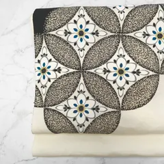 手描き友禅　九寸　名古屋帯　 「染め分七宝花文」　（四ツ井健）　0215