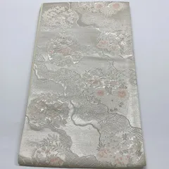 ［6048］袋帯 草花道長文様 銀彩 シルバー 六通 正絹 着物 フォーマル