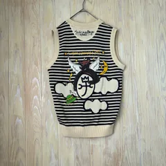 1204 カステルバジャック スポーツ ニットベスト クマ刺繍 ボーダー ウール100% サイズ1 90‘s ポップウェア