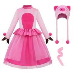 ハロウィン 仮装 サイズ120 コスプレ 衣装 子供 女の子 アニマル イベント パーティー 豚かぶり物 帽子 ワンピース しっぽ セット ピンクR11368