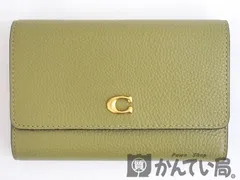 COACH コーチ　CP025　エッセンシャル ミディアム フラップ ウォレット　三つ折り財布　グリーン系　レザー　保存袋つき　久安店　25-H-217