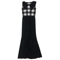 未使用品　Darich ダーリッチ　ビッグカラーギンガムチェックニットロングワンピース　ノースリーブ　ニット　ロング　ワンピース　ブラック　タグ付　サイズF　レーヨン　ポリエステル