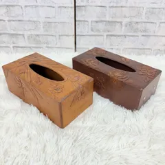 木製フローラルデザインティッシュボックス2個セット 花柄 ティッシュ入れ