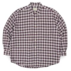 エディーバウアー Eddie Bauer 90s 90年代 レギュラーカラーシャツ 長袖 白タグ オールド USA ヴィンテージ アメリカ 古着 メンズ シャツ バーガンディ ホワイト チェック柄 L【中古】