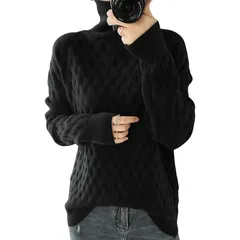 【新品】 [ワン アンブ] ハイネックセーター レディース タートルネック ニット トップス 冬 きれいめ ニットセーター 可愛い おしゃれ 黒 ウール ブラック M 0