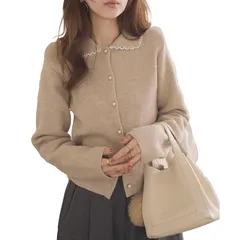 【新品】 [神戸レタス] ニット カーディガン ニットカーディガン レディース レース 襟付き フリル 秋 冬 春 冬服 [C7373] M ベージュ 0