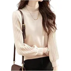 【新品】 [チュナッチ] ニット レディース リブ袖 セーター きれいめ 無地 プルオーバー ラウンドネック 秋冬 ハイネック スムースニット 10 20 30 40 50 代 フードなし ボリューム スリーブ リブ お洒落 おしゃれ ゆる ゆるふわ ユッ 0