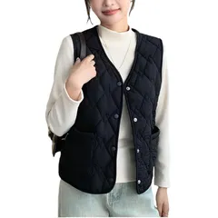 【新品】 [WETURAST] ダウンベスト レディース ベスト Vネック ボアベスト ポケット付き 袖なし 前開き ノースリーブジャケット ウルトラライト インナーダウン 軽量 暖かい 防寒 保温 無地 細身 カジュアル 普段着 春秋冬 1